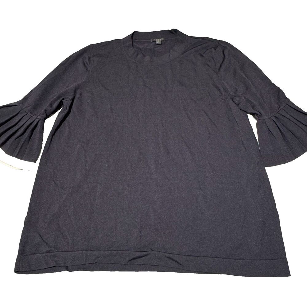 COS Knit Top Womens Large Black 3/4 Pleated Bell Sleeve Blouse Minimalist Modern
